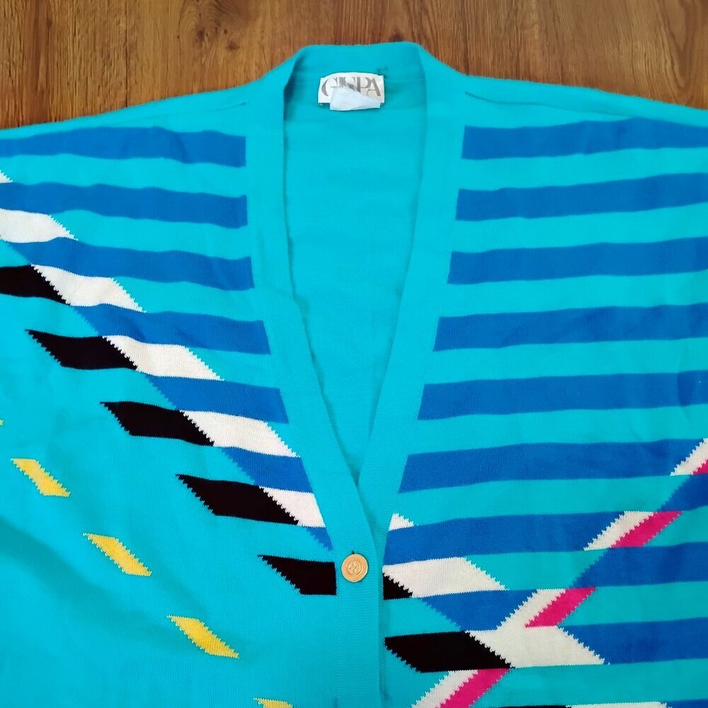 Vintage GiSPA Geometric Abstract Stripes Wool Cardigan Sweater